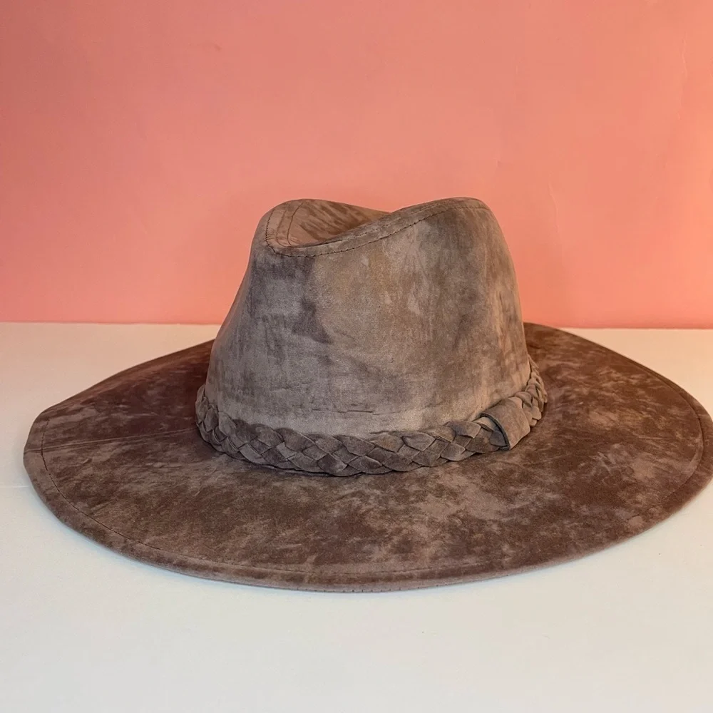 NEW DARK GRAY FASHION BRIM HAT WITH BRAIDED TIE